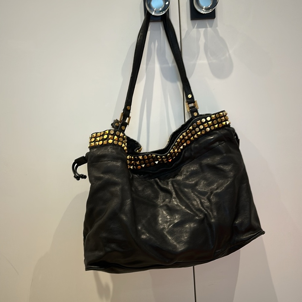Tory Burch Black Leather Studded Tote Bag - Picture 3 of 7